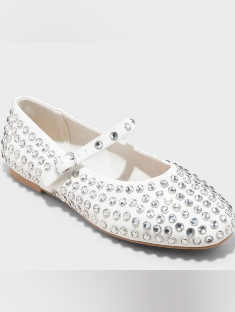 NWT!! a new day, Issa White Rhinestone Stud Mary Jane Flats